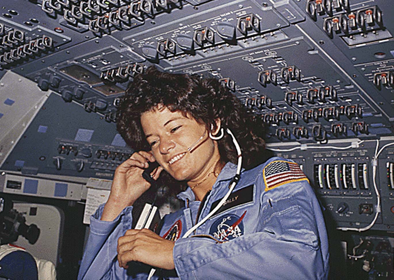 Sally ride in a space shuttle